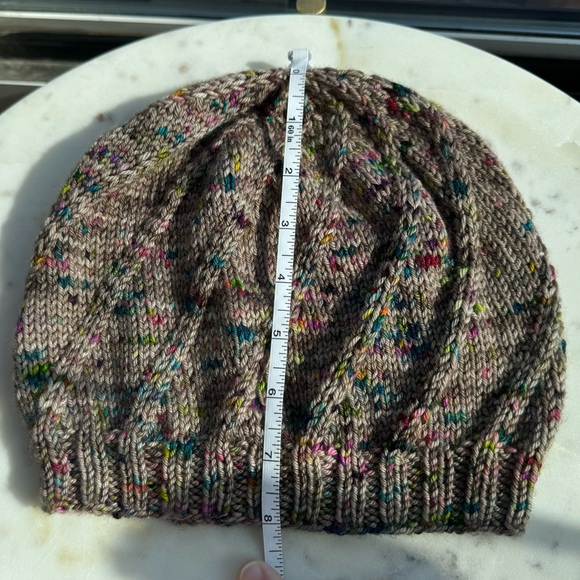 Handcrafted Knit Spiral Slouchy Hat - Grey and Rainbow Marled - Picture 4 of 7